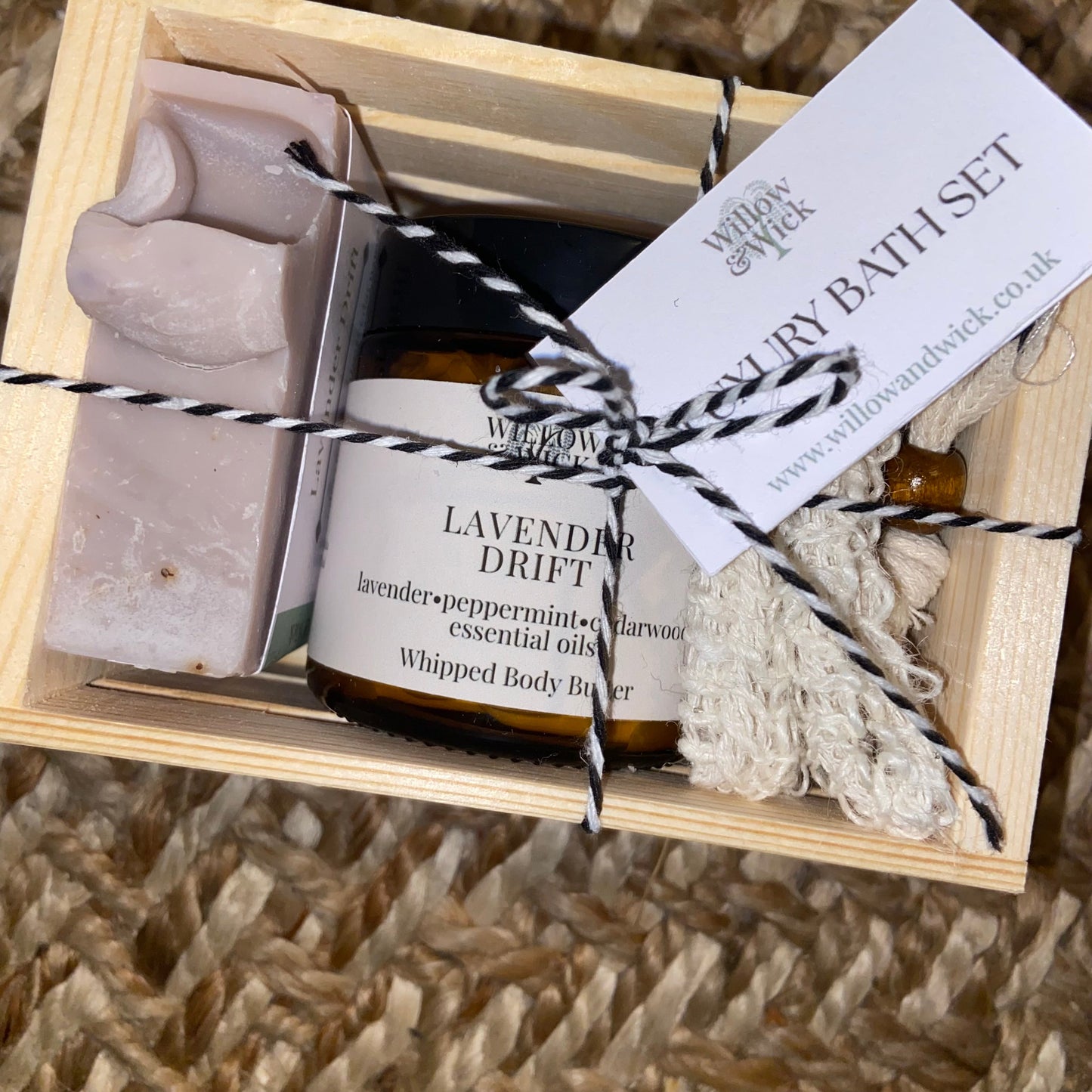 Lavender Drift Gift Set – Handcrafted Soap & Body Butter in a Mini Wood Crate Willow & Wick