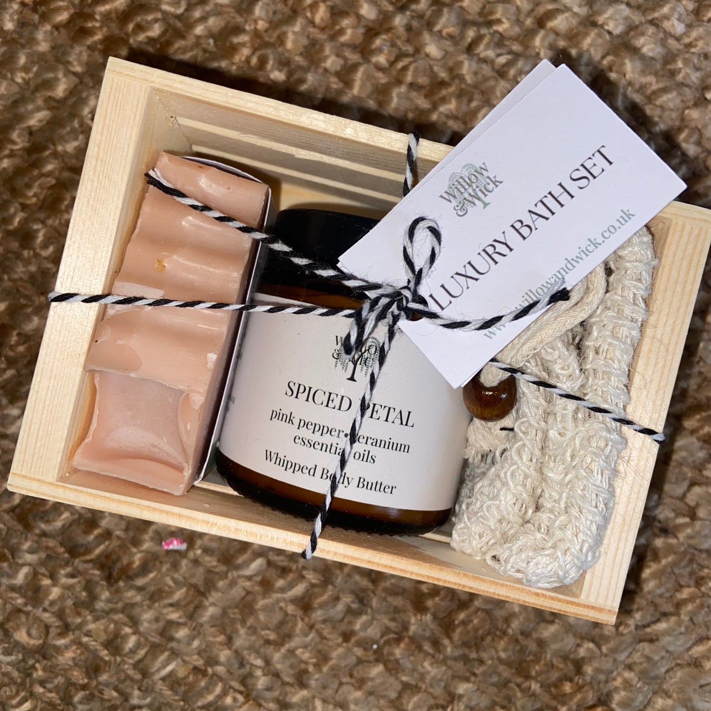 Spiced Petal Gift Set – Handcrafted Soap & Body Butter in a Mini Wood Crate Willow & Wick
